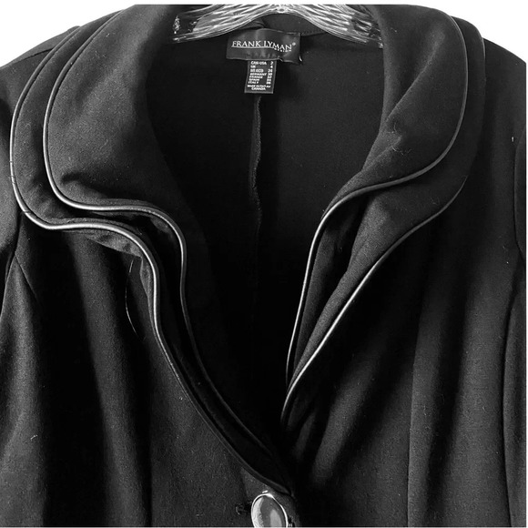 FRANK LYMAN | Black Peplum High-Low Ruffled Leather Trim Neckline Jacket Size 2 - Picture 5 of 7